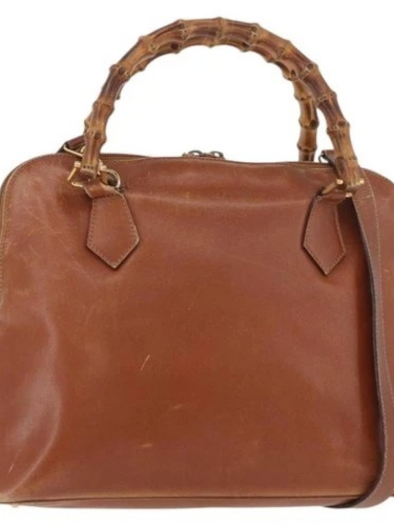 Gucci Bamboo Hand Bag Leather 2way Beige Gold 000 1448 0289 Auth Ba12991